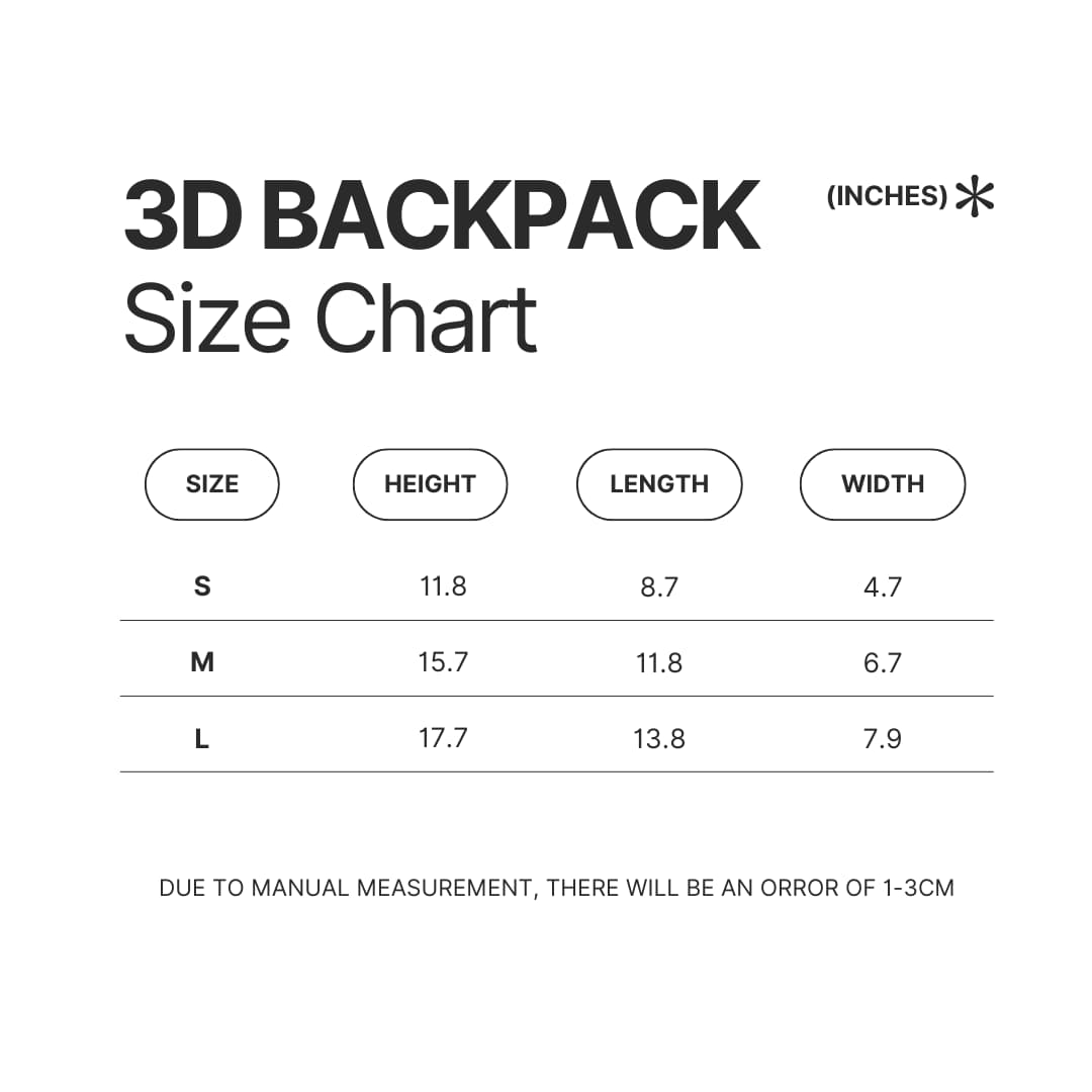3D Backpack Size Chart - Inuyasha Store