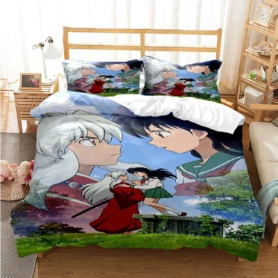 Anime Inuyasha 3D Bedding Set Black Duvet Quilt Cover Set Comforter Cover Pillowcase King Queen Size 17 - Inuyasha Store