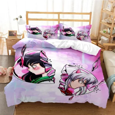 Anime Inuyasha 3D Bedding Set Black Duvet Quilt Cover Set Comforter Cover Pillowcase King Queen Size 18 - Inuyasha Store