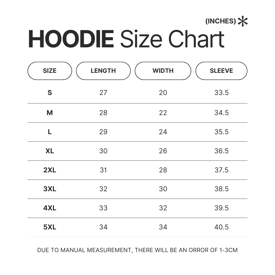 Hoodie Size Chart - Inuyasha Store