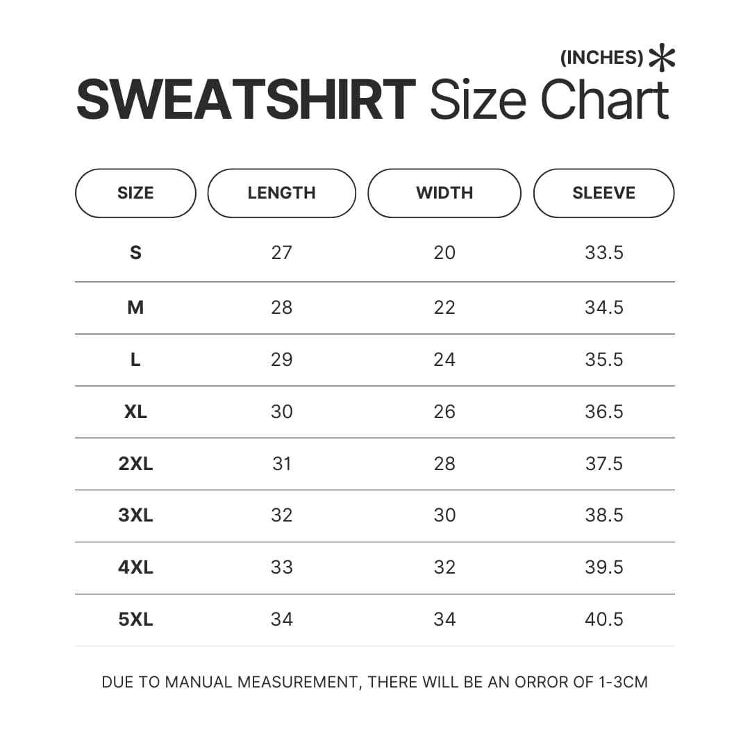 Sweatshirt Size Chart - Inuyasha Store