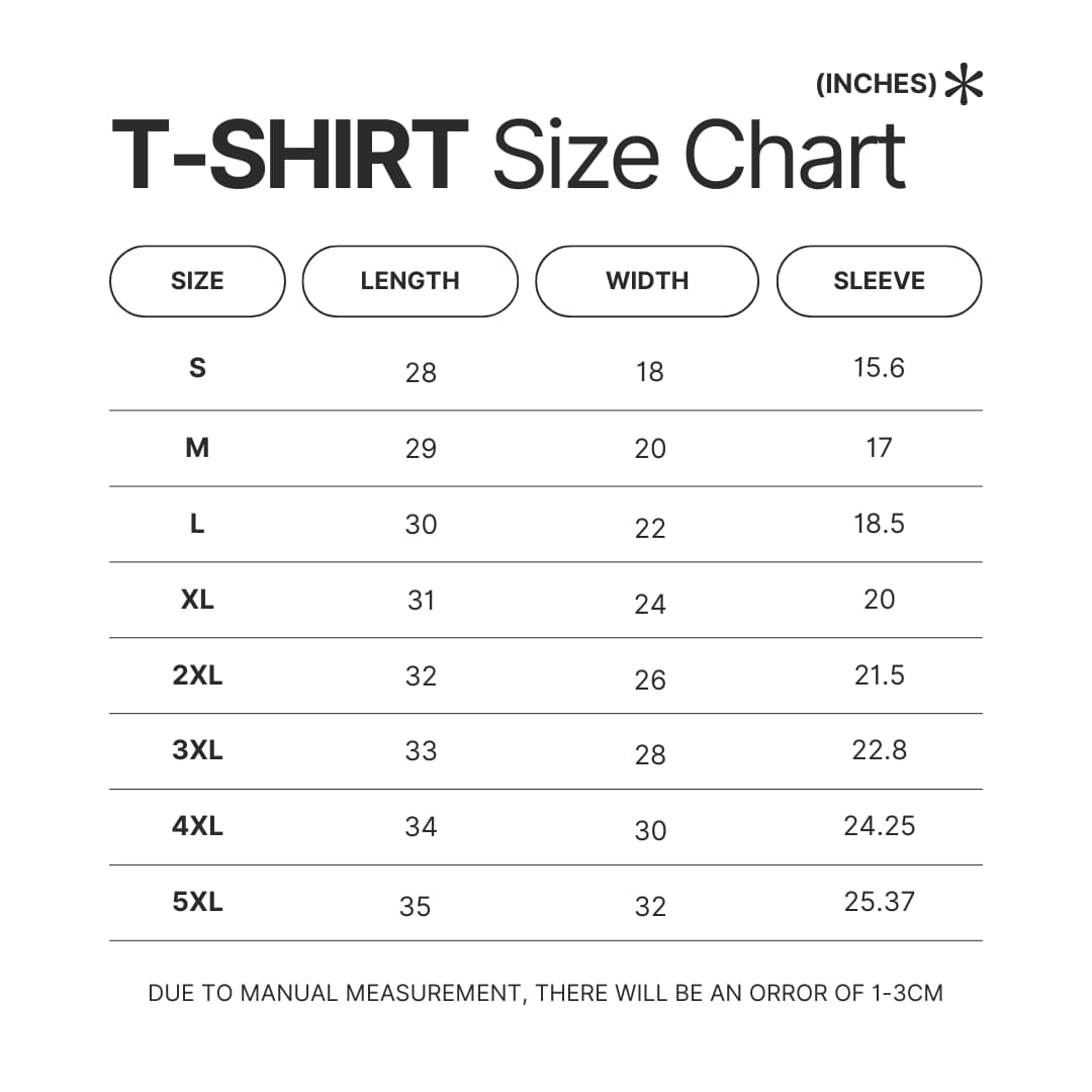 T shirt Size Chart - Inuyasha Store