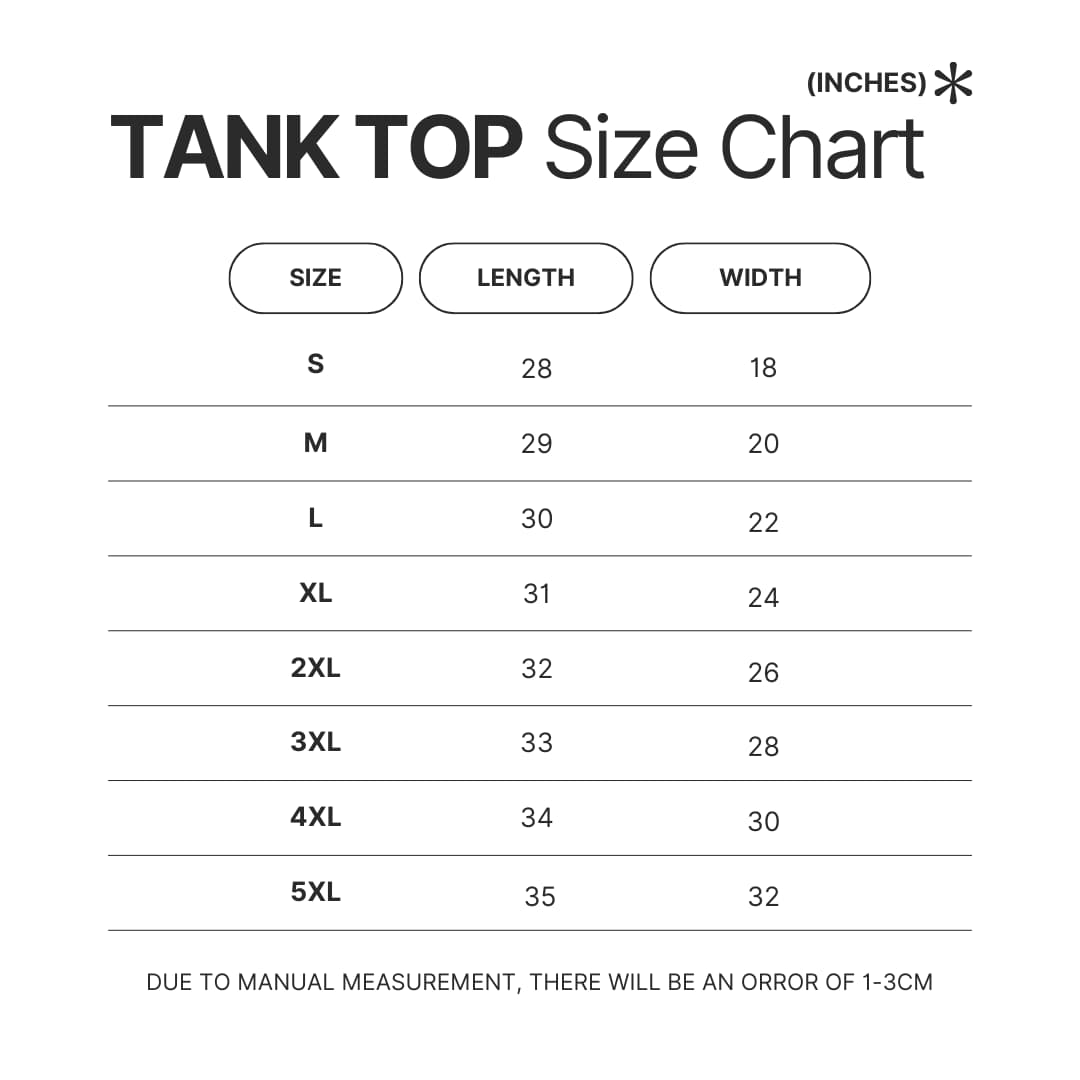 Tank Top Size Chart - Inuyasha Store